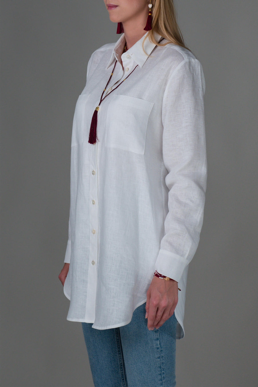 Bela lanena klasična srajca za ženske od brezčasne Ta'Shi